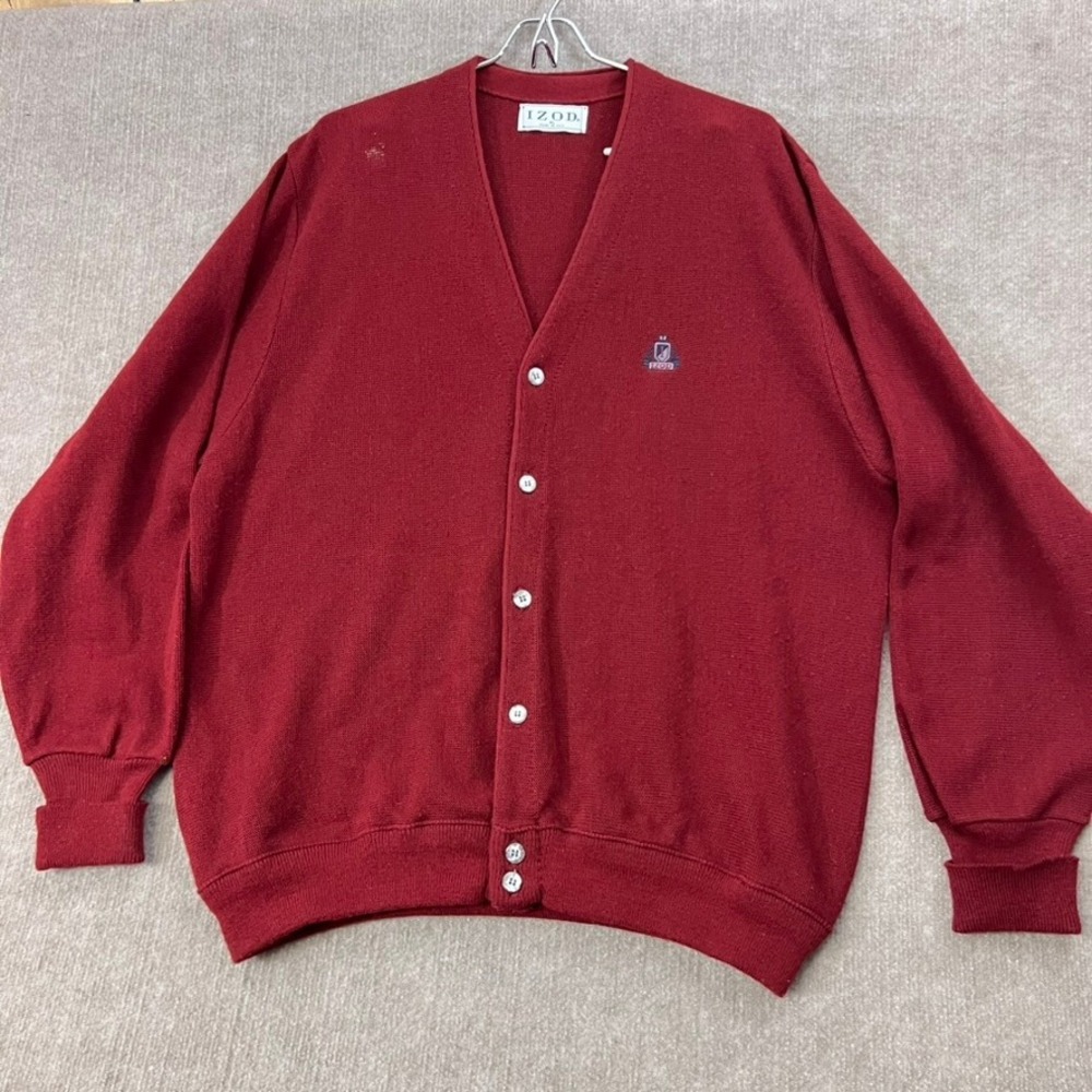 Vintage IZOD Men XL Cardigan Sweater Button Front Knit Dadcore Mr Rogers 80s 90s